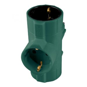 Distribuitor tip T, 3 socluri cu protectie, verde