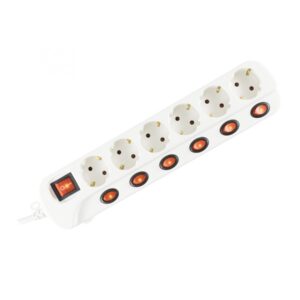 Prelungitor 6 socluri cu buton individual, 3 m, alb