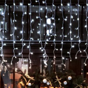 Perdea de lumini cu LED, decor sloi de gheaţă, cu legare în serie — Alb