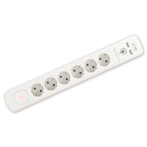 Prelungitor cu protecţie la supratensiune, 6 prize, USB