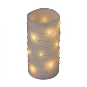 Ghirlandă cu microLED-uri, suport plat pt baterii, alb cald