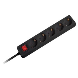 Prelungitor Omega 3x1.5mm cu 5 prize, 5 m, cu întrerupător, negru