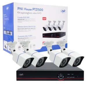 Kit supraveghere video AHD PNI House PTZ1500 5MP cu DVR si 4 camere exterior