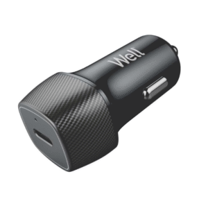 Încărcător de mașină pentru telefon Well cu USB-C, negru