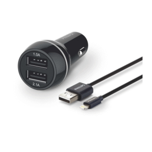Încărcător de mașină pentru telefon Philips cu 2 porturi USB și cablu Lightning inclus
