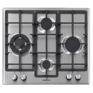 Plită încorporabilă Daewoo DWHBG-6405IXF din inox, cu 4 arzătoare și arzător WOK