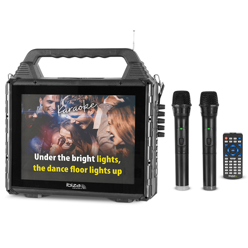 Set portabil karaoke cu ecran incorporat 14.1" si 2 mic wireless KARAVISION