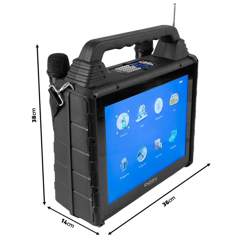 Set portabil karaoke cu ecran incorporat 14.1" si 2 mic wireless KARAVISION