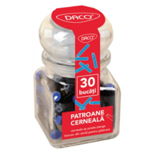 Set 30 patroane scurte cu cerneală albastră în borcan de sticlă pentru stilou