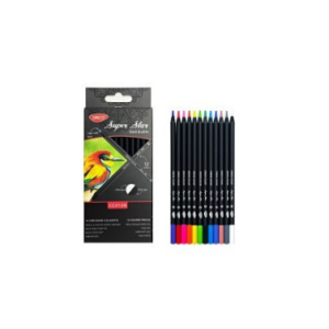 Set de 12 creioane colorate Black & White DACO cu corp negru și ascuțitoare inclusă