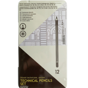 Set de 12 creioane grafit cu duritati variate ambalate in cutie metalica