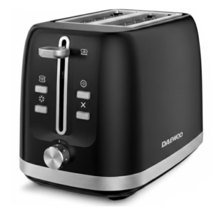 Prajitor de paine Daewoo DBT280B, putere 800 W, tavita de firimituri, functie decongelare, control electronic rumenire, carcasa inox, functie reincalzire, capacitate 2 felii, negru