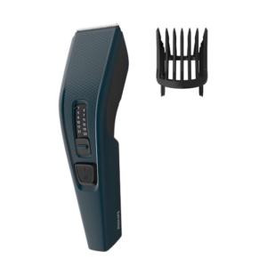Masina de tuns PHILIPS Seria 3000 HC3505/15, 13 setari de lungime (0.5-23 mm), urilizare cu fir, lame din otel inoxidabil cu autoascutire, tehnologie Trim-and-Flow, Negru/Albastru