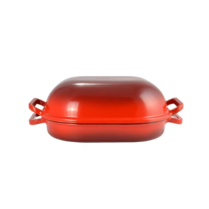 Tava cuptor dubla din fonta emailata Hausberg, Capacitate 4 L, 7.5 kg, Interior antiaderent, Adancime 10 cm, 25 x 33 cm, Rosu