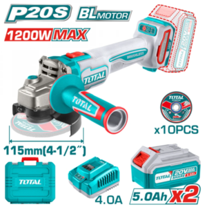 Polizor unghiular fără fir, fără perii TOTAL TAGLI2211532E, Ø 115 mm, 20 V, 2 x 5 Ah
