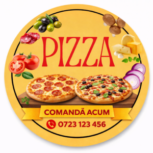 Semn rotund PIZZA din PVC Forex pentru pizzerie