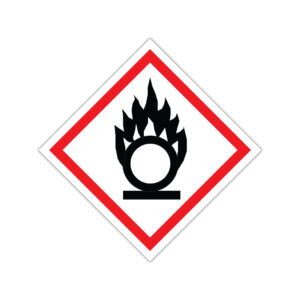 Indicator produse chimice oxidante cu simbol oxidant în romb roșu