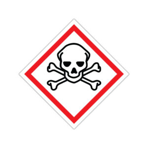 Sticker avertizare substanțe toxice GHS06 cu craniu și oase încrucișate