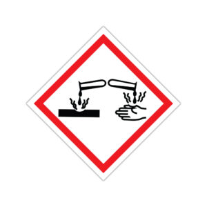 Indicator pericol produse corozive GHS05 pe fundal alb