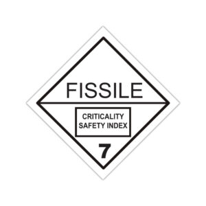 Autocolant ADR Clasa 7 Fissile cu inscripția FISSILE și Criticality Safety Index