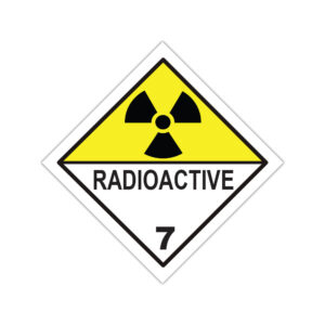 Autocolant ADR Radioactive Clasa 7 cu simbol radioactiv și inscripția RADIOACTIVE