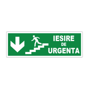 Indicator evacuare Iesire de urgenta cu sageata in jos si simbol scari