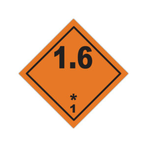 Autocolant ADR 1.6 portocaliu cu chenar negru și simbol specific clasa 1