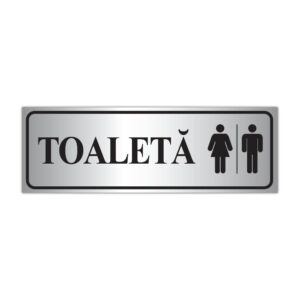 Indicator toaletă unisex cu text TOALETĂ și simboluri femei bărbați