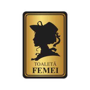 Indicator Toaletă Femei auriu-negru cu siluetă feminină stilizată