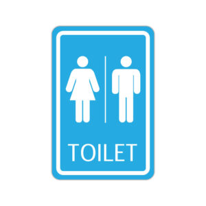 Indicator toaletă unisex albastru cu simbol femeie și bărbat