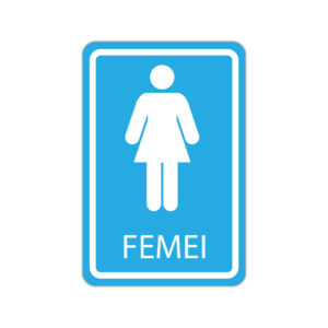 Indicator grup sanitar femei cu simbol feminin si text FEMEI