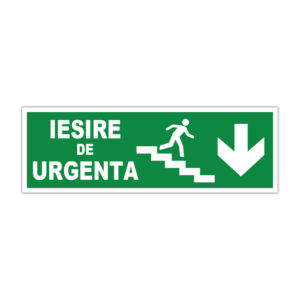 Indicator evacuare Ieșire de urgență cu săgeată în jos și simbol scară