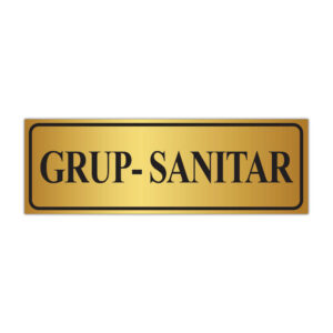 Indicator Grup Sanitar auriu cu text negru pentru semnalistică