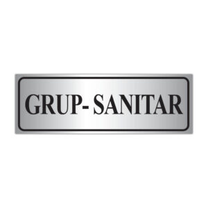Indicator Grup Sanitar pentru semnalizare, cu text negru pe fundal argintiu