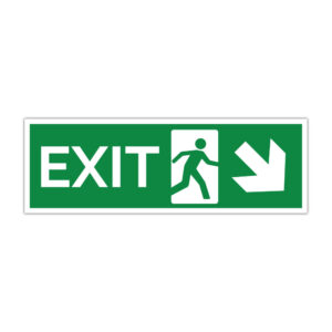 Indicator evacuare EXIT verde cu pictogramă alergare și săgeată spre dreapta jos
