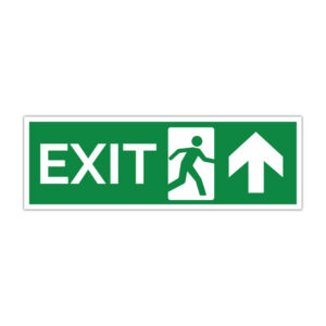 Indicator evacuare EXIT înainte cu săgeată în sus pe fundal verde