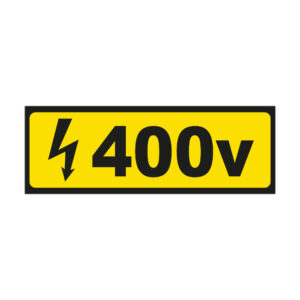 Indicator informare 400V pe fundal galben cu simbol electric