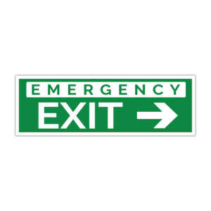 Indicator evacuare Emergency Exit cu săgeată spre dreapta