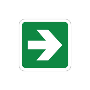 Indicator evacuare cu săgeată spre dreapta pe fundal verde