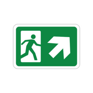 Indicator evacuare ieșire de urgență cu săgeată orientată spre dreapta sus