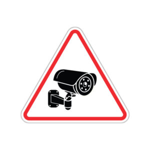 Indicator triunghiular supraveghere video cu simbol cameră de securitate