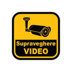 Indicator supraveghere video galben-negru cu pictograma cameră video