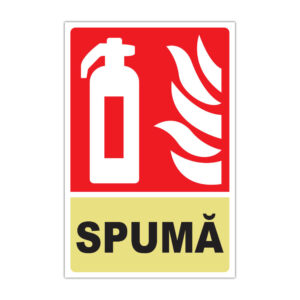 Indicator PSI SPUMĂ pentru stingător cu simbol extinctor pe fundal roșu