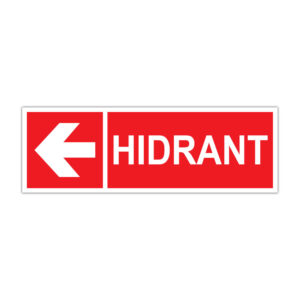 Indicator PSI Hidrant cu săgeată spre stânga pe fundal roșu
