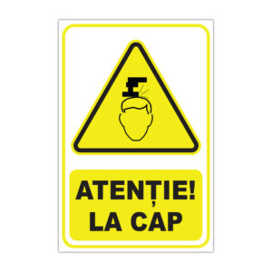Indicator avertizare Atenție la cap, semn galben de avertizare