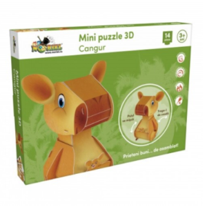 Mini Puzzle 3D Cangur colorat din carton, cu părți mobile