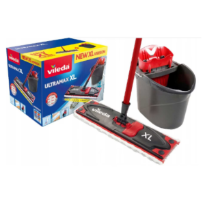 Set mop Ultramax XL Vileda cu mop plat gri și roșu pentru curățenie casnică