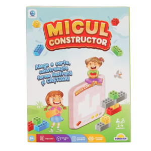 Joc de societate Micul Constructor cu piese colorate și cărți de joc
