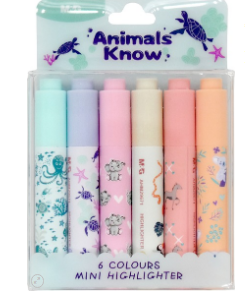 Set de 6 evidentiatoare multicolore M&M Animals pentru scoala si birou