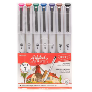 Set 7 pixuri colorate Daco Liner Grafic Arhitect pentru desen și schițe
